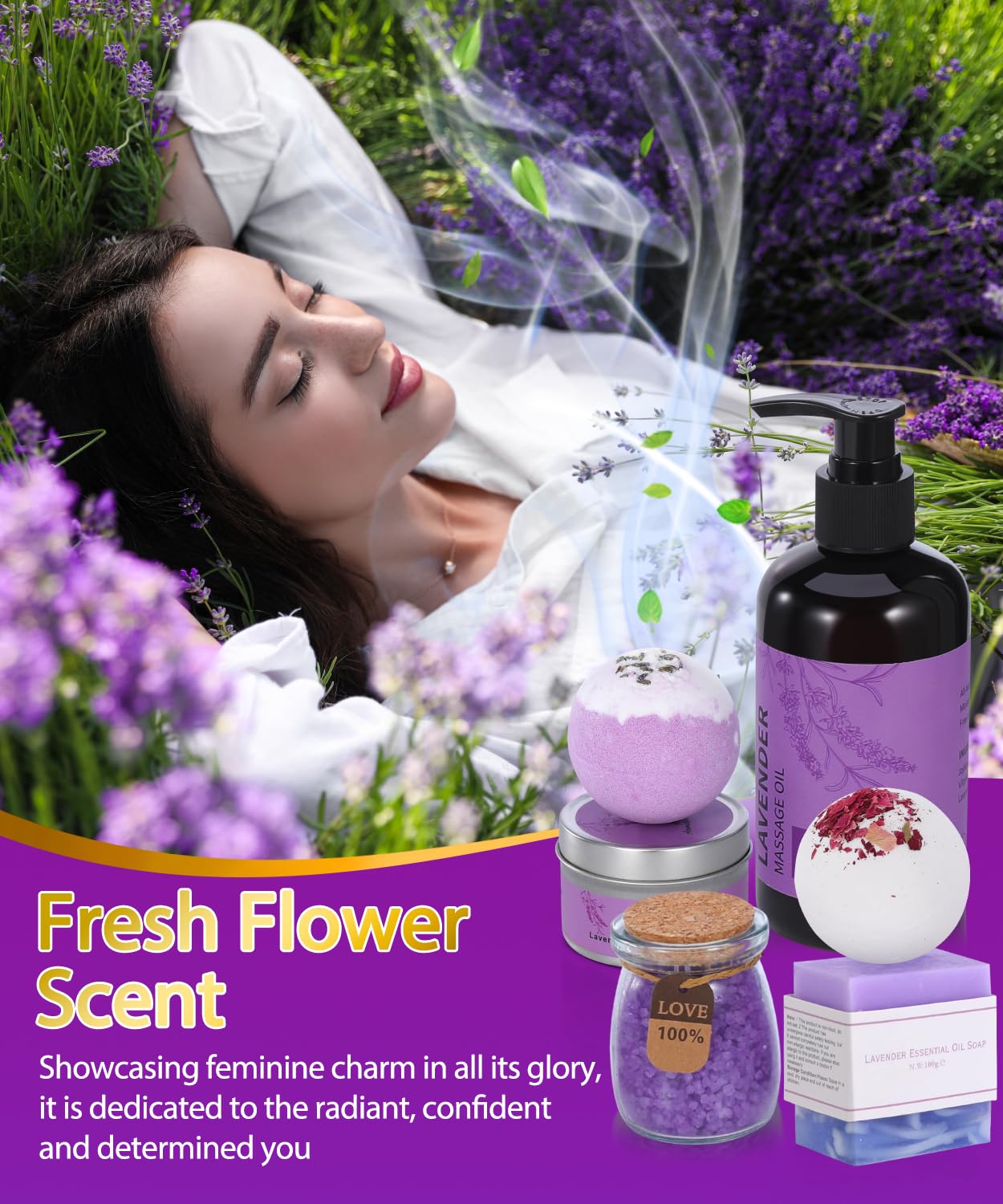 Luxury Bath Gift Set for Women, 12 Pcs Relaxing Lavender Spa Gifts for Women, Self Care Gifts For Mom Wife Girlfriend Sister - Happy Birthday, Christmas, Valentine's Day, Mothers Day Gifts