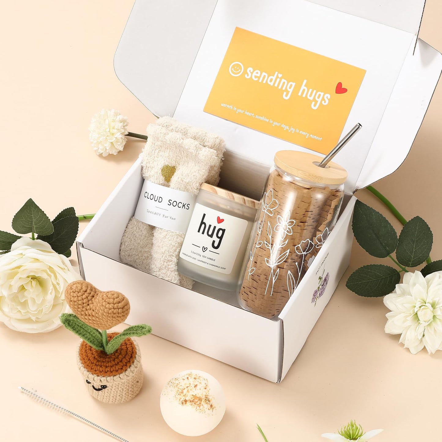 Get Well Gift Box for Women - Hugs & Healing Luxury Care Package for Her, Feel Better Soon Basket - Sympathy and After Surgery Recovery Gifts - Thinking of You