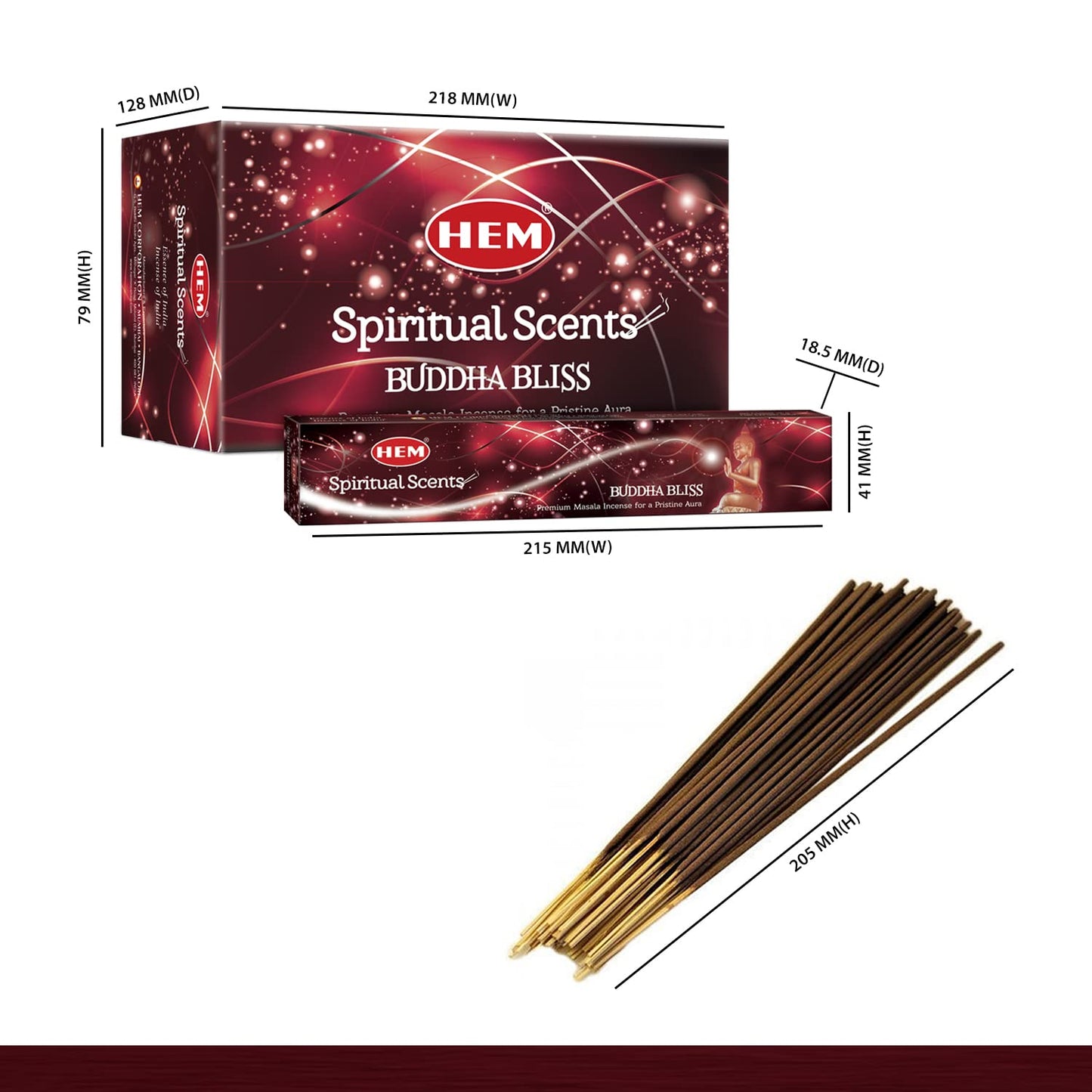 HEM Premium Buddha Bliss Masala Incense Sticks | Natural Fragrance for Meditation, Focus, and Aromatherapy | Air Purifier & Cleansing | 12 Pack Gift Set (15g Each) | Buring time of 30-40 mins.