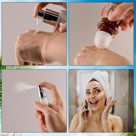 KOUWICH 34 Piece Glass Travel Bottles for Toiletries TSA Approved Mini Makeup Containers with Toiletry Bag Refillable BPA Free Skincare Container Leak Proof for Serums, Moisturizers, Toners, Cream