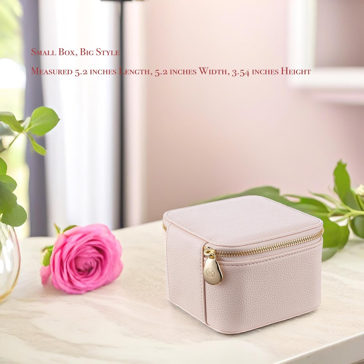 Vlando Travel Jewelry Box Organizer - 6 Small Velvet Zipped Pouches Pockets for Jewelries Necklaces Rings Earrings Sorting Storage, Rosy Mauve