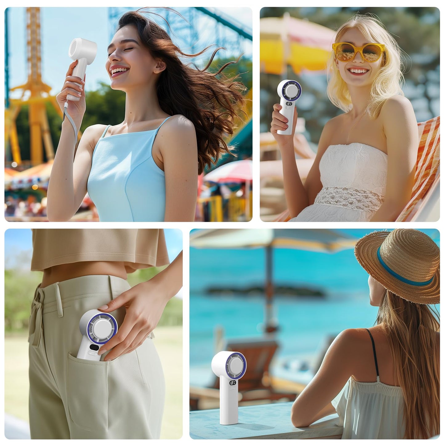 HandFan 5200mAh Portable Handheld Turbo Fan, 13000RPM Powerful Cooling Ice Fan, Mini Hand Fan Rechargeable, 100 Speeds Adjustable, Digital Display, Pocket Fans for Travel Beach Outdoors(White)