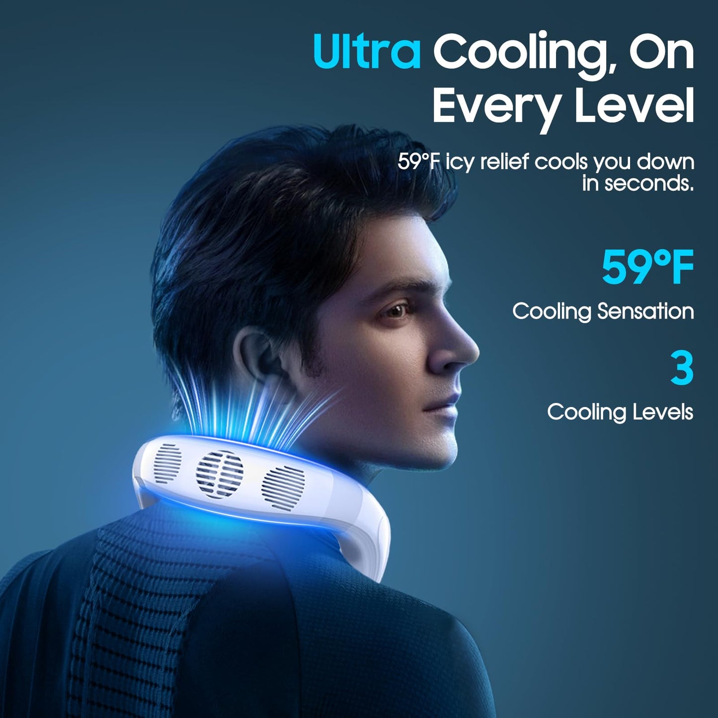 Neck Fan, Neck Air Conditioner Wearable Personal Fan with Cooling Plate, 5200mAh Large Battery, Ergonomic Design, White
