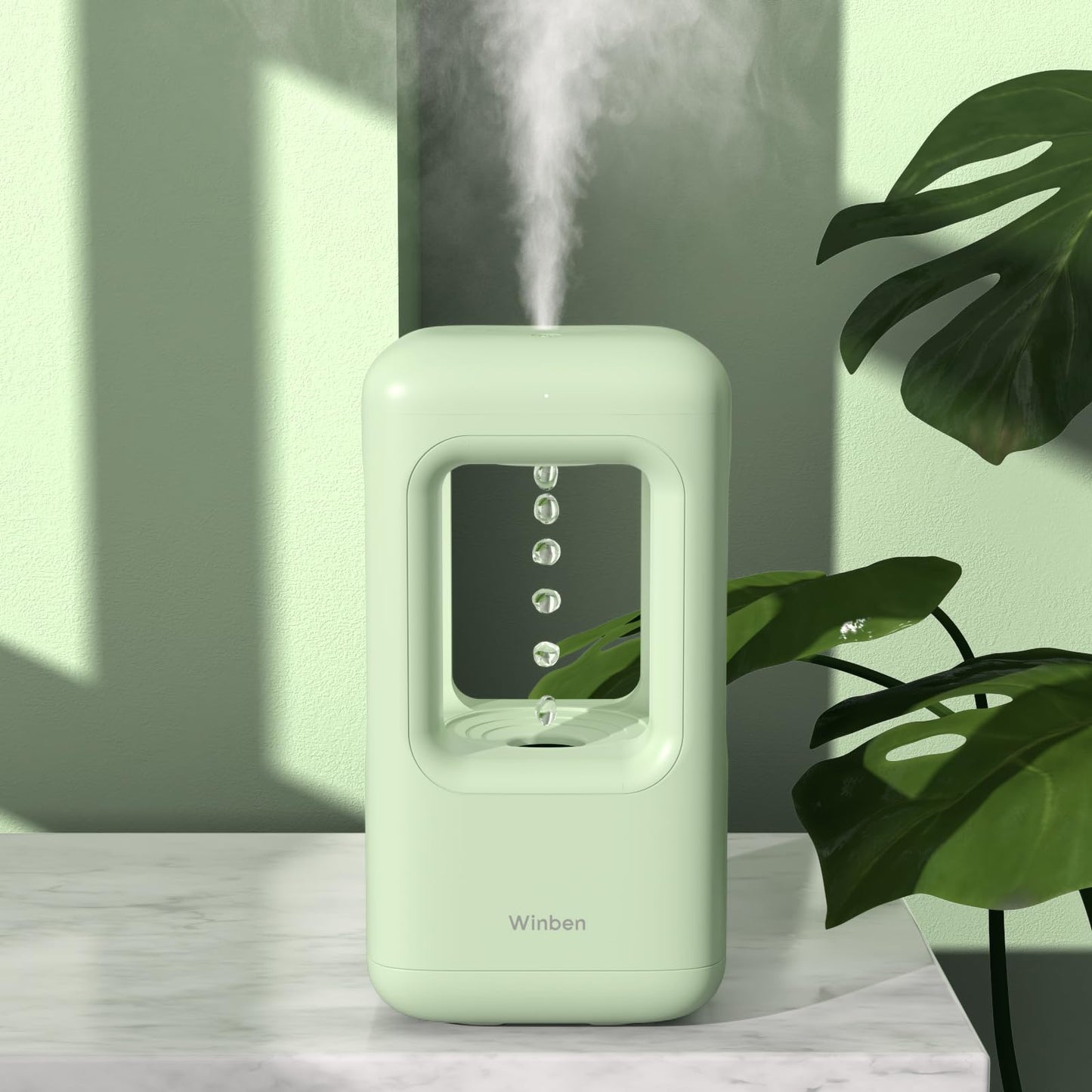 Winben Green Mini Humidifiers for Bedroom & Plants - Small Desktop Humidifier, Portable Cool Mist for Nightstand, Desk, Indoor Plants - Quiet Personal Humidifier (0.6L, Auto Shut-Off)