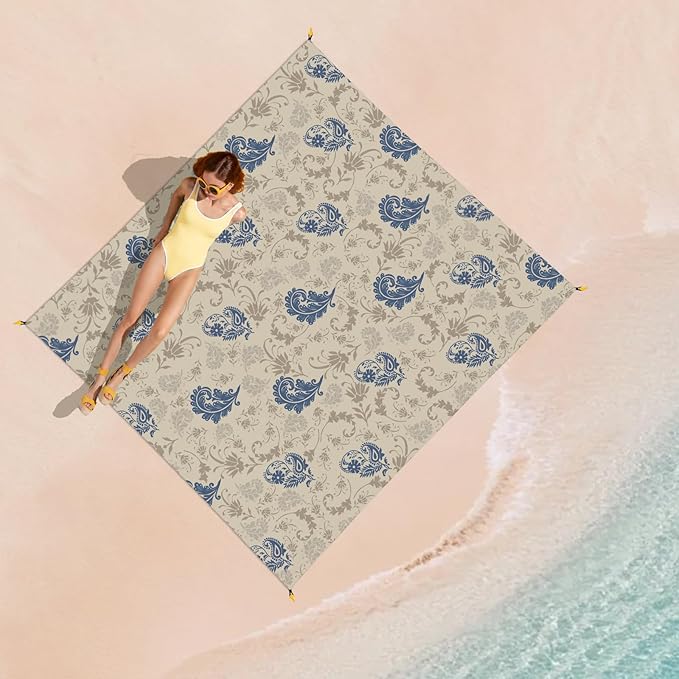 Beach Blanket Waterproof Sandproof, Bohemian Oversized Extra Large Picnic Mat 83"×95"/8 × 7 FT for 1-7 Adults for Travel Camping Hiking, Quick Drying Lightweight Beach Vacation Essentials