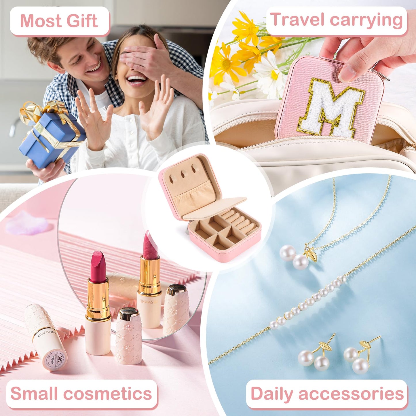 URSKYTOUS Travel Jewelry Case for Women Girls Daughter Birthday Gift from Mom Dad Jewelry Box Fashion Jewels Organizer Holder Birthday Christmas Wedding Graduation Gift for Niece Girlfriend Sister(M)