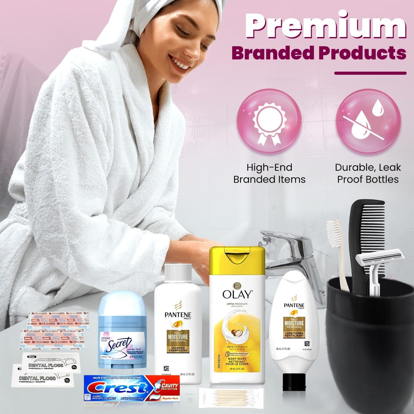 Trektote Travel Toiletry Kit For Women – 15 Piece Set of Premium Travel Size Toiletries, TSA Compliant Travel Essentials, Includes Shampoo And Conditioner, Body Wash, Toiletry Bag & More