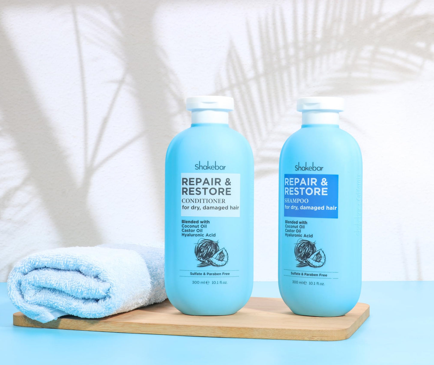 SHAKEBAR Coconut Shampoo and Conditioner, Natural Castor Oil Shampoo and Conditioner, Moisturize Dry & Damaged Hair, Hydration & Softens, Sulfate & Paraben Free.300ml / 10.1fl Oz.