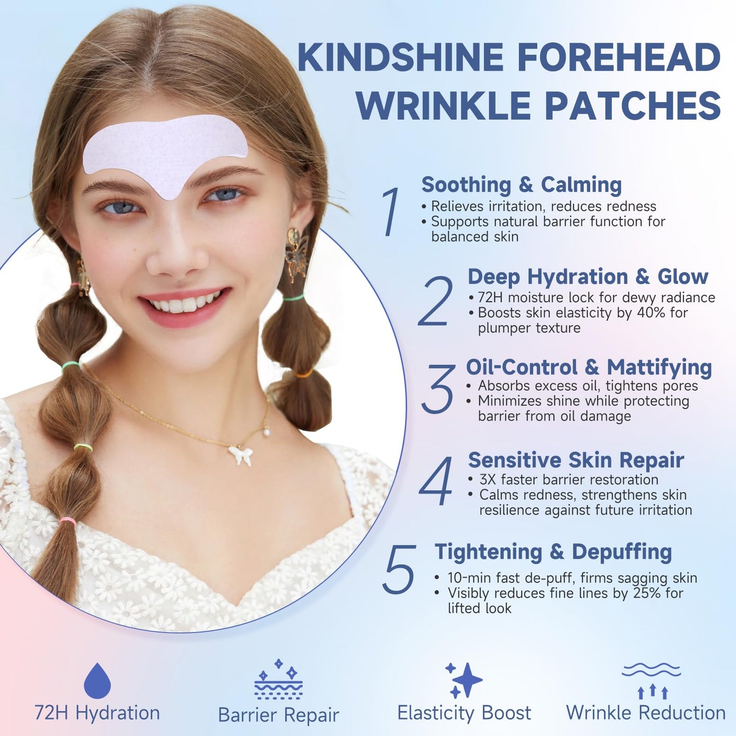 kindshine 40PCS Forehead Wrinkle Patches, Forehead Face Masks, Anti Wrinkle Facial Patches with Hyaluronic Acid & Collagen, Overnight Forehead Patches for Wrinkles Smoothing