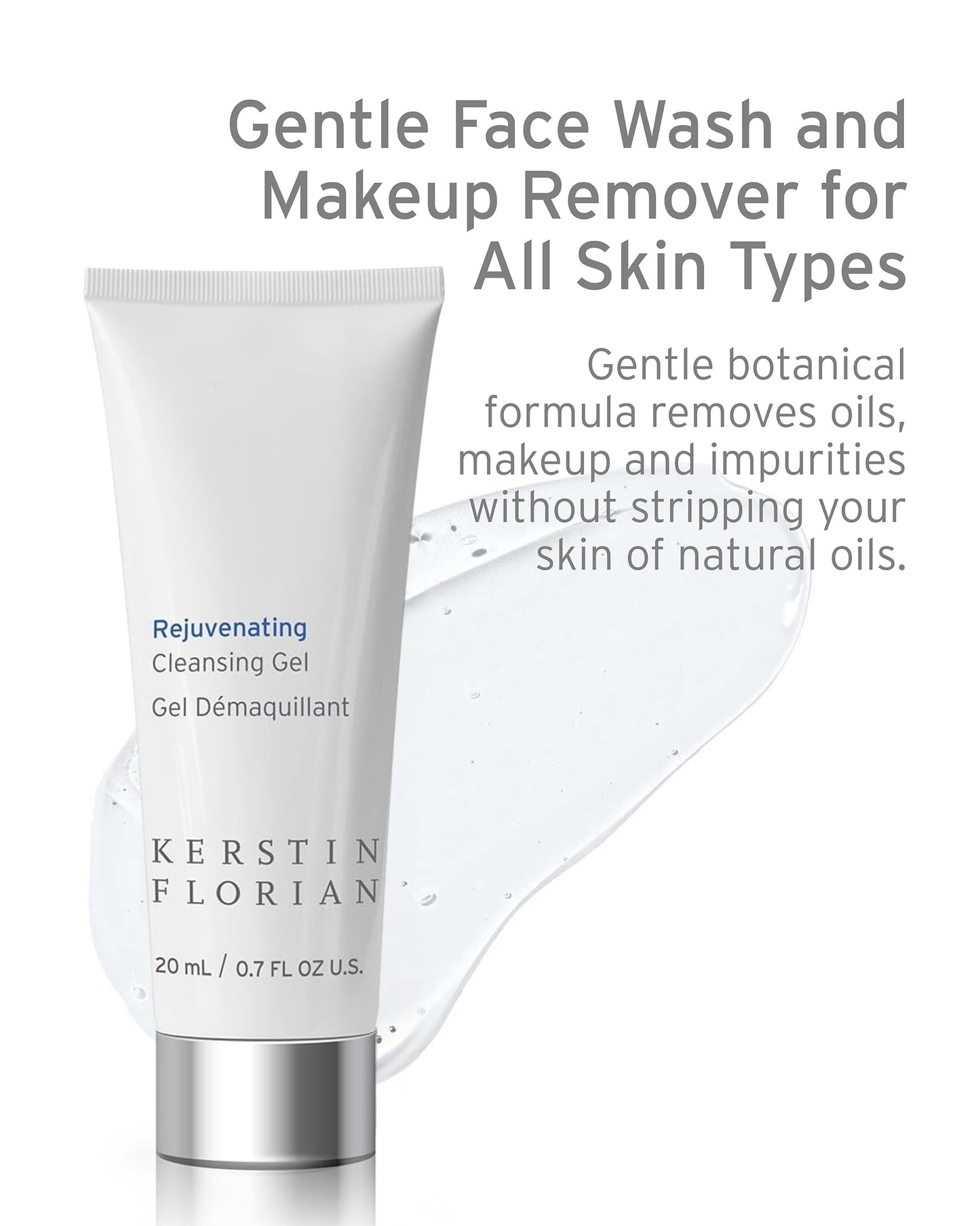 Kerstin Florian Rejuvenating Cleansing Gel | Travel Size | Gentle Face Wash Cleanser and Makeup Remover for Women | Gentle Formula Removes Dirt & Oils to Clarify and Brighten Skin, .7 fl oz