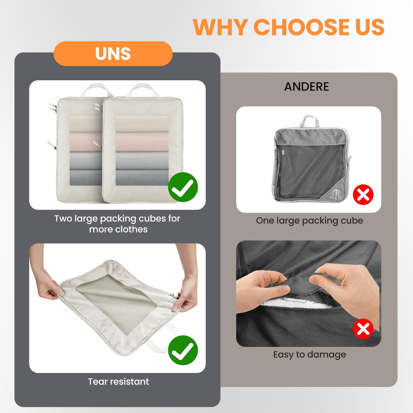 8 Set Compression Packing Cubes for Travel Suitcase Organizer Travel Essentials for Backpack Luggage Organizer Bags for Carry on (Beige)