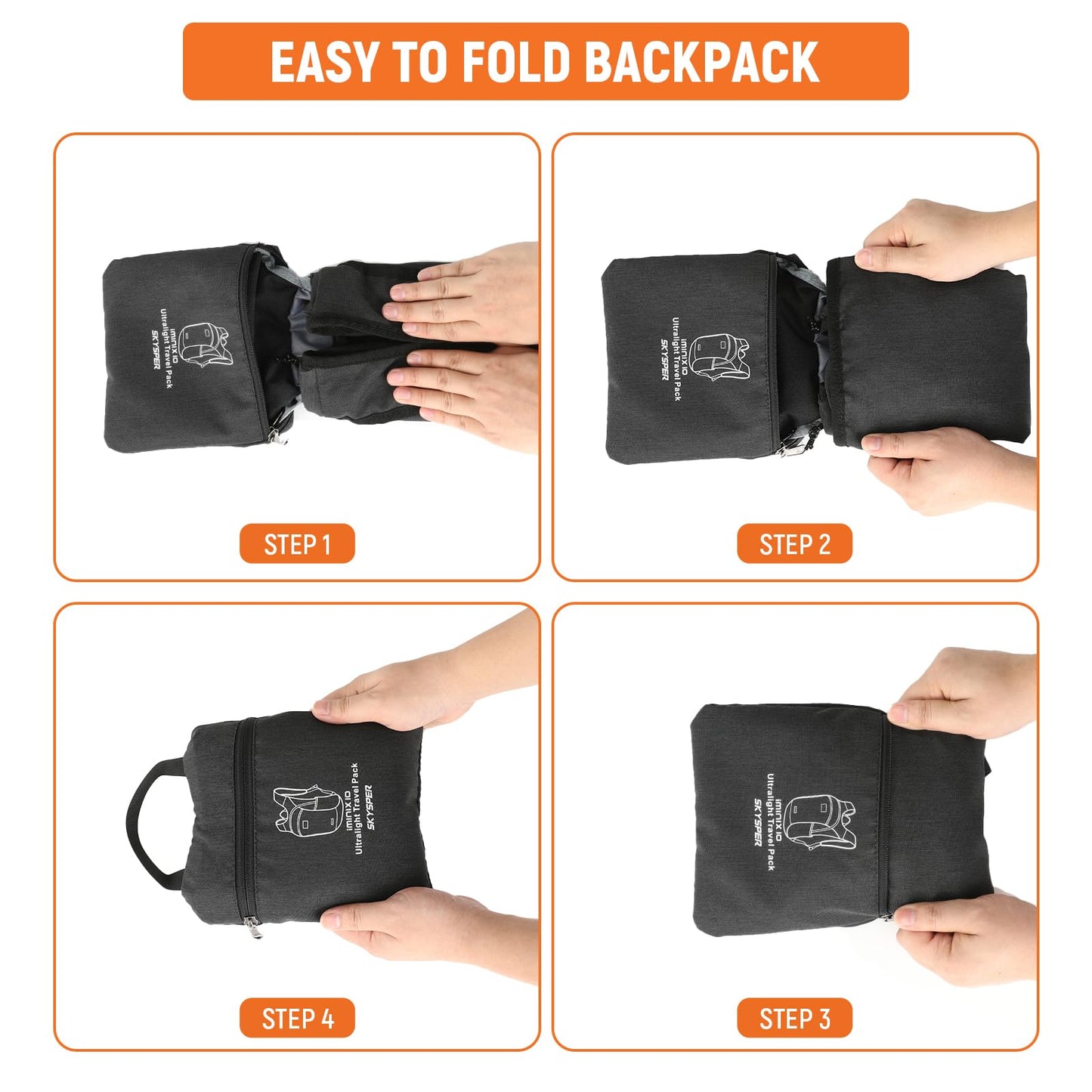 SKYSPER 10L Hiking Backpack, Foldable & Packable Lightweight Daypack for Travel, Collapsible Small Compact Hiking Backpack for Women & Men, Black