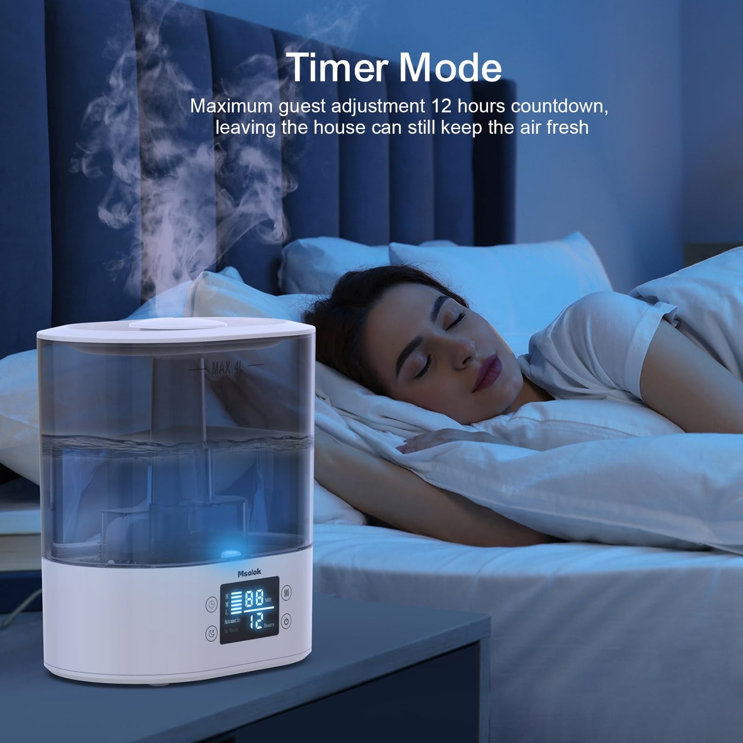 Humidifiers for Bedroom and Home & Baby - 4L Cool Mist Air Humidifiers for Plants, 26db Quiet Top Fill Air Humidifier Lasts Up to 40 Hours, Auto Shut-Off, Super Easy to Fill and Clean