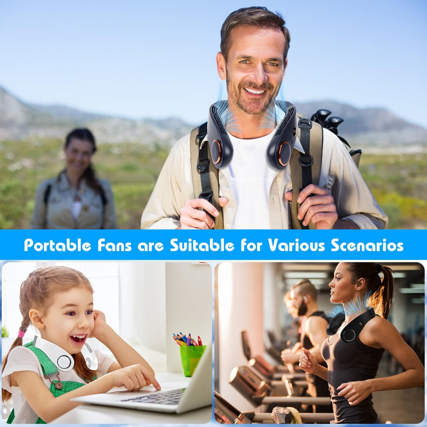 Neck Fan with Cooling Plate,5500mAh Neck Fans that Blow Cold Air Rechargeable Battery Operated,Bladless Quiet Personal Portable Neck Fans for Women Men,Wearable Neck Coolers for Hot Weather (White)