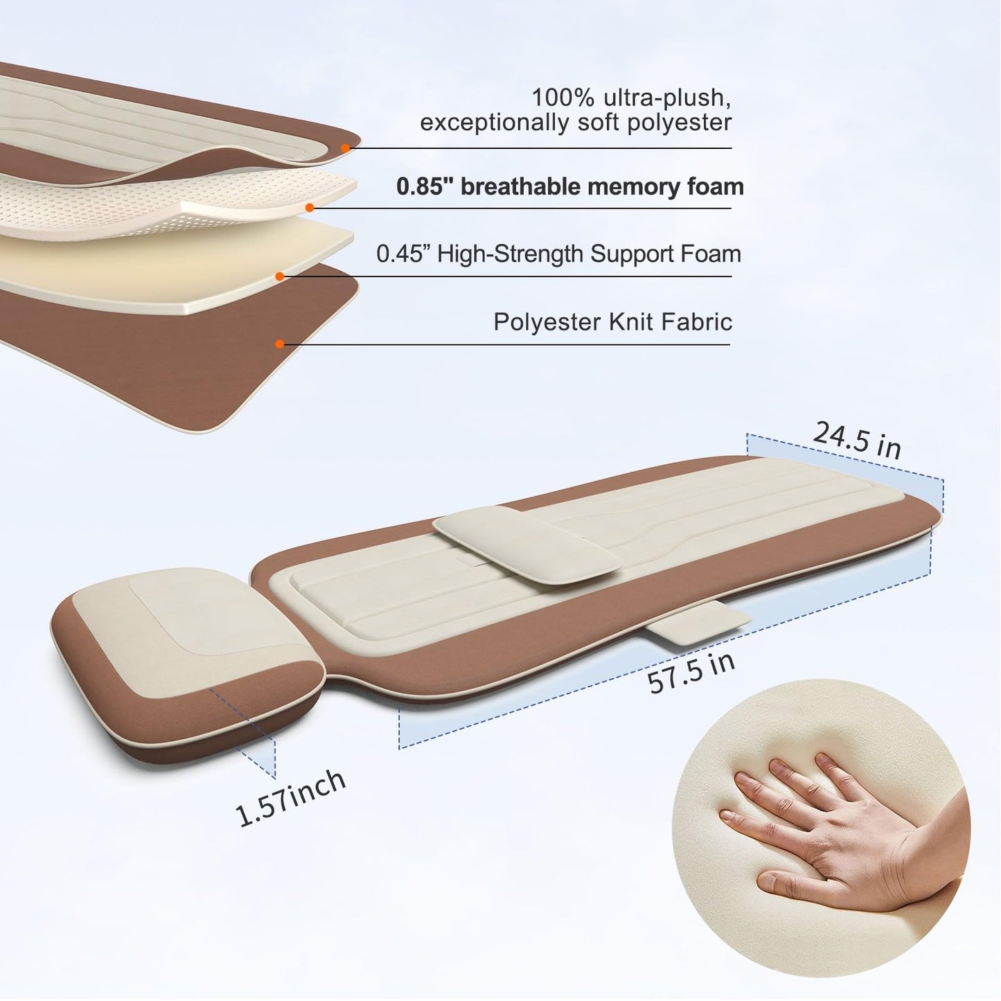 Full Body Massage Mat with Heat, Back Massage Pad with Lumbar Traction, Heating Pillow-Equipped, 4 Massage Modes & 6 Quieter Motors, Adjustable Waist to Fit 5'0-6'2, Foldable & Portable Design