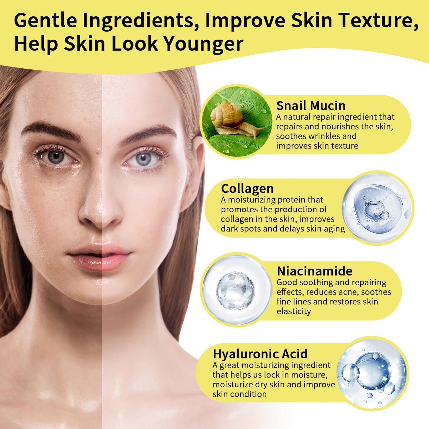 Advanced Snail Mucin Skincare Set For Teen Girl, Anti Wrinkle & Repair Face Skin Care Gift Set With Face Wash, Toner, Serum, Face Cream, Eye Cream, 5PCS Peptides Snail Mucin Kit Travel Size For Women.