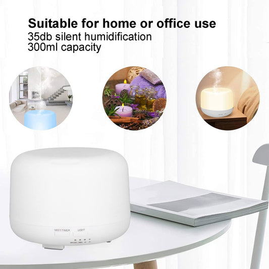 Essential Oil Diffuser Humidifier 300ml with 7 Color LED Lights, USB-Powered, Auto Shut-Off, 35dB Quiet, for Home Office Aromatherapy Air Moisturizing