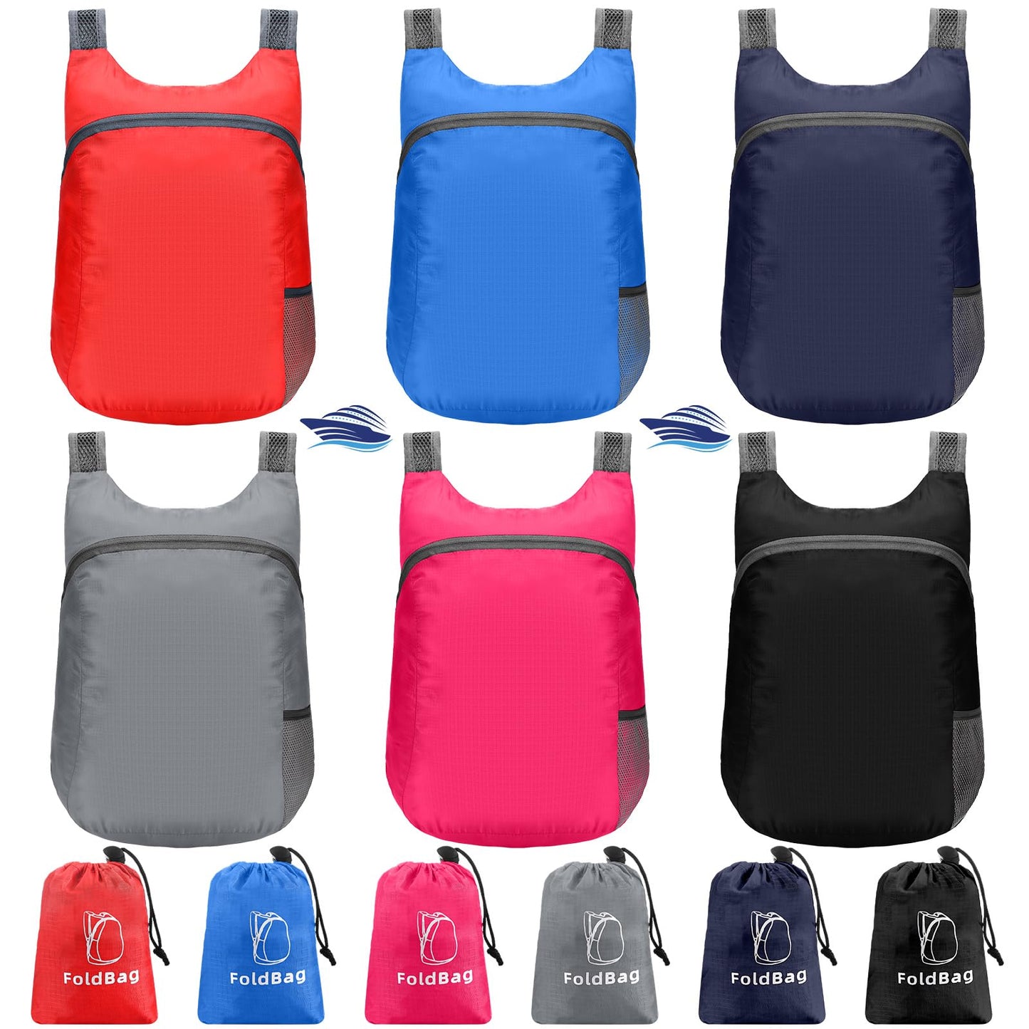 Bulyoou 6 Pack Lightweight Packable Backpack 20L Hiking Daypacks Water Resistant Foldable Backpack for Women Men Travel Camping Cruise Outdoor, 6 Colors