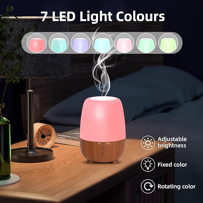 150ML Rechargeable Battery Operated Essential Oil Diffuser, Portable Cordless Aromatherapy Diffuser,7-Hour Runtime with 7 LED Color Changing Lightsfor Home,Office,Outdoor