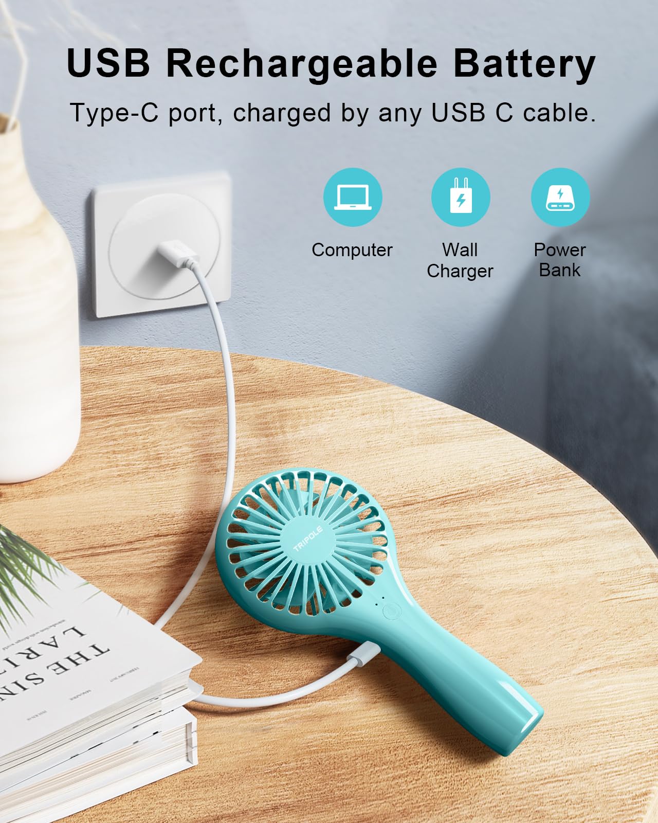 TriPole Mini Handheld Fan Battery Operated Small Personal Portable Fans Speed Adjustable USB Rechargeable Fans Cute Design Powerful Eyelash Fan for Stylish Kids Girls Women Men Indoor Outdoor Travel