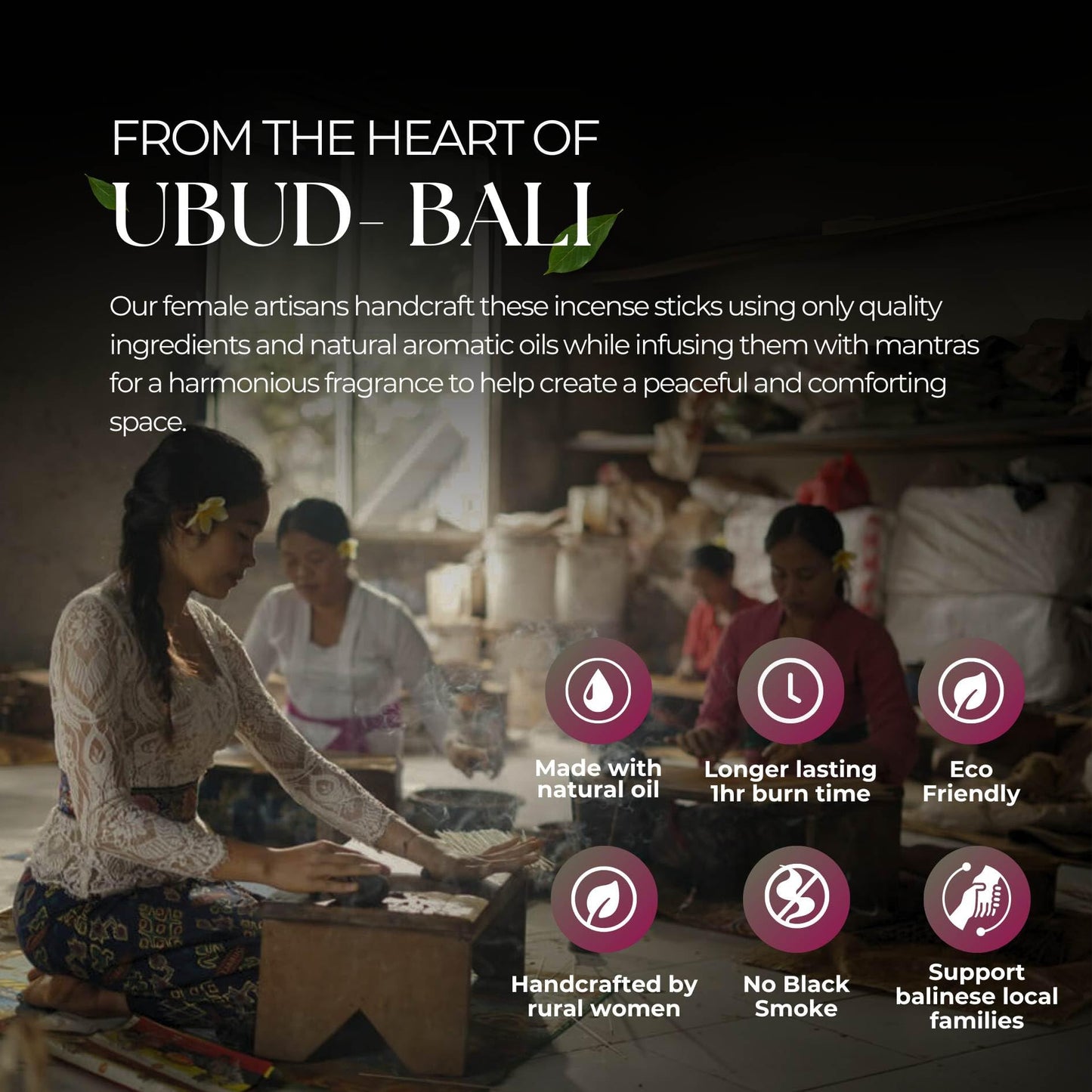 Divine Feminine Handmade Incense Sticks 10 Pack, Aromatherapy Sticks with Matching Music and Sound Bath, Home Fragrance Clean Burning Incense Collection for Meditation and Clarity, Made in Bali