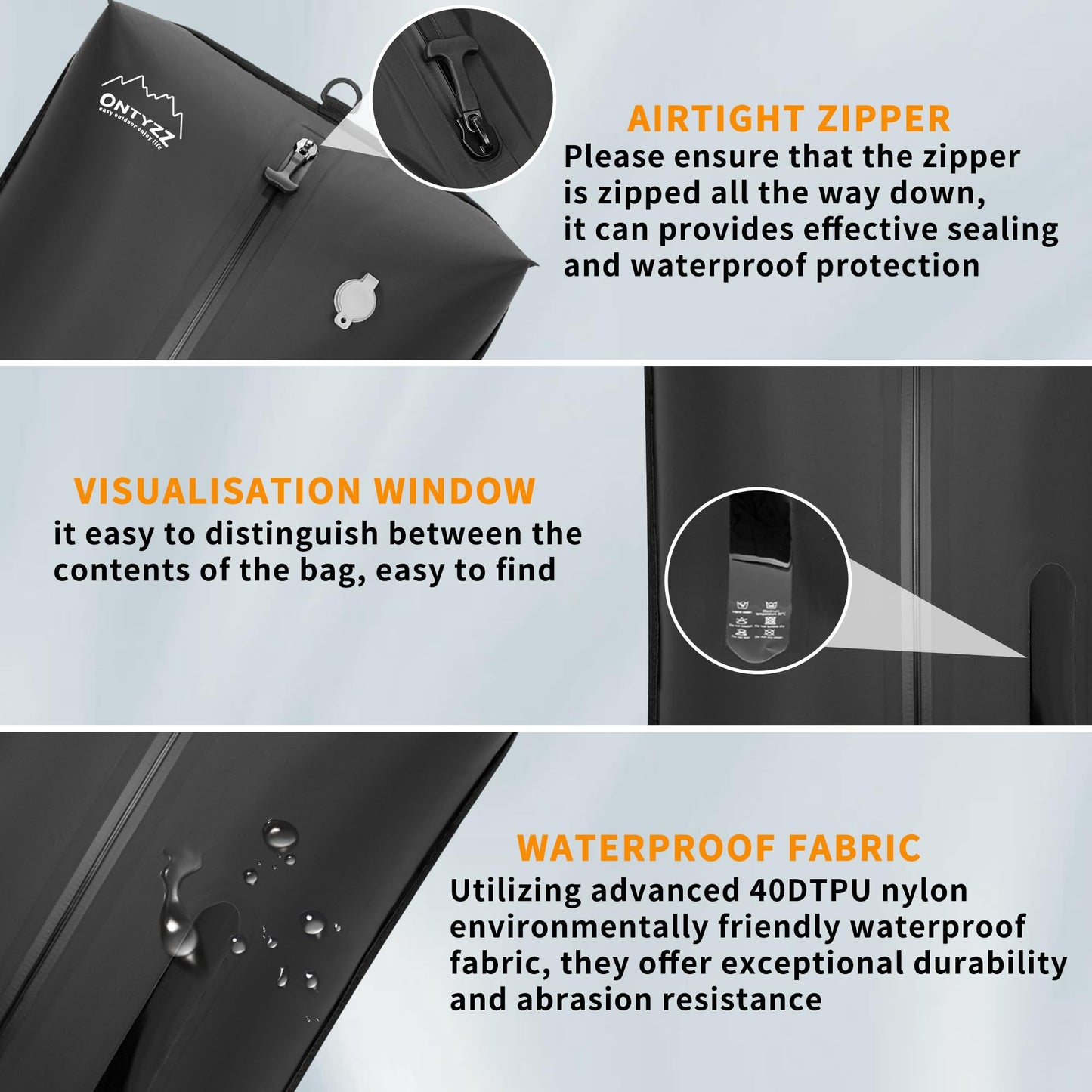 ONTYZZ Large Black Travel Vacuum Compression Bags Reusable Compression Bag with IPX8 Waterproof Zipper Space Saver Vacuum Bags for Suitcase(NO PUMP!)