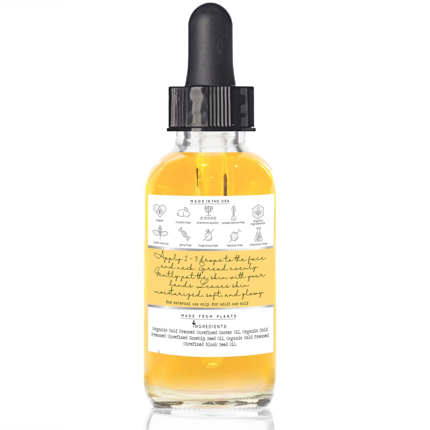 Black Seed, Rosehip & Castor Oil Organic Cold Pressed Fortifying Anti Aging Miracle Facial Moisturizer Face Oil Serum Glow Oil Hydrates Dry Wrinkled Skin Natural Skincare (1 FL OZ)