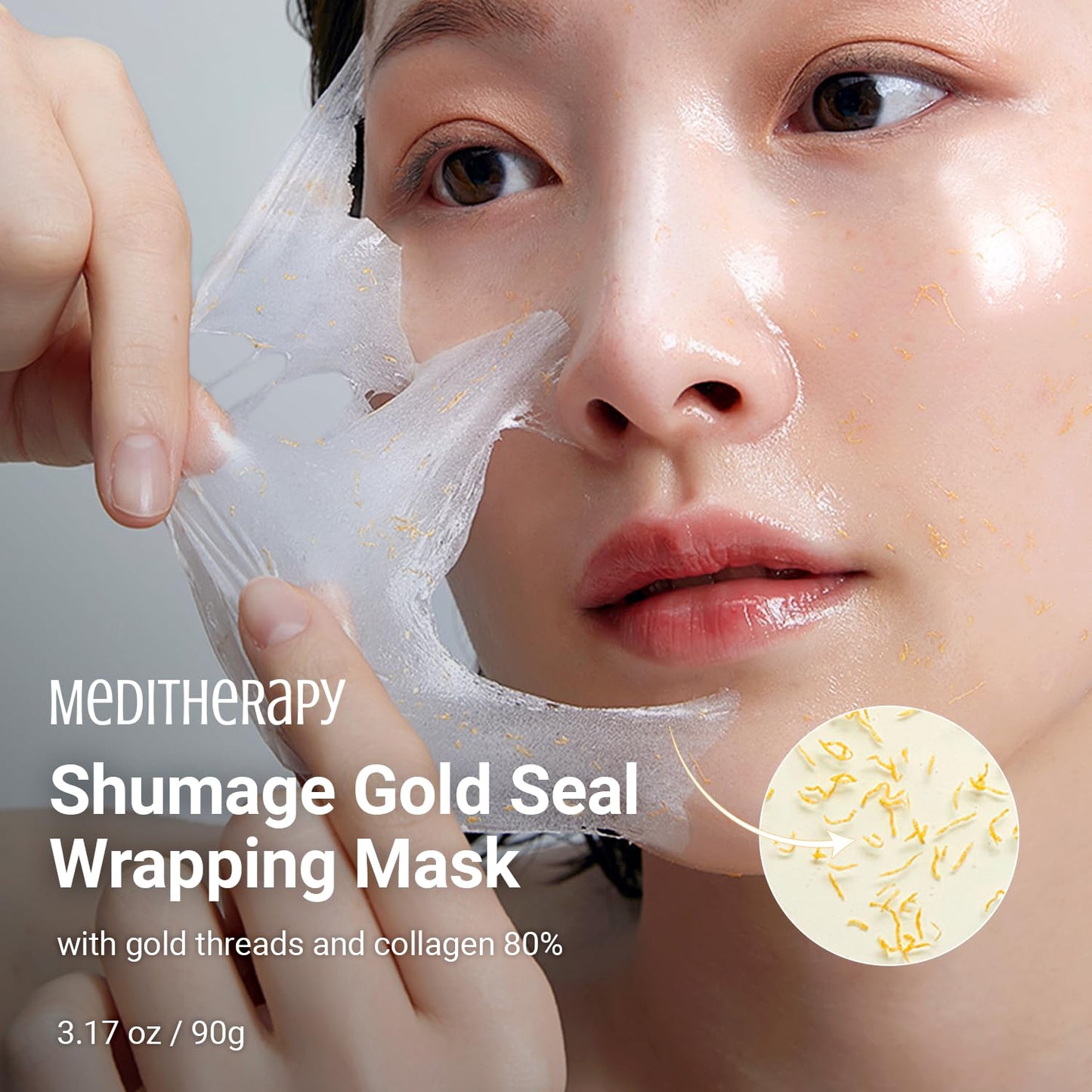 Shumage Gold Seal Wrapping Mask - Collagen Peel Off Face Mask for Glass Skin - Overnight Mask with Gold Threads for Hydrating and Tightening - Long-lasting Elasticity and Radiant Glow - 3.17 oz.