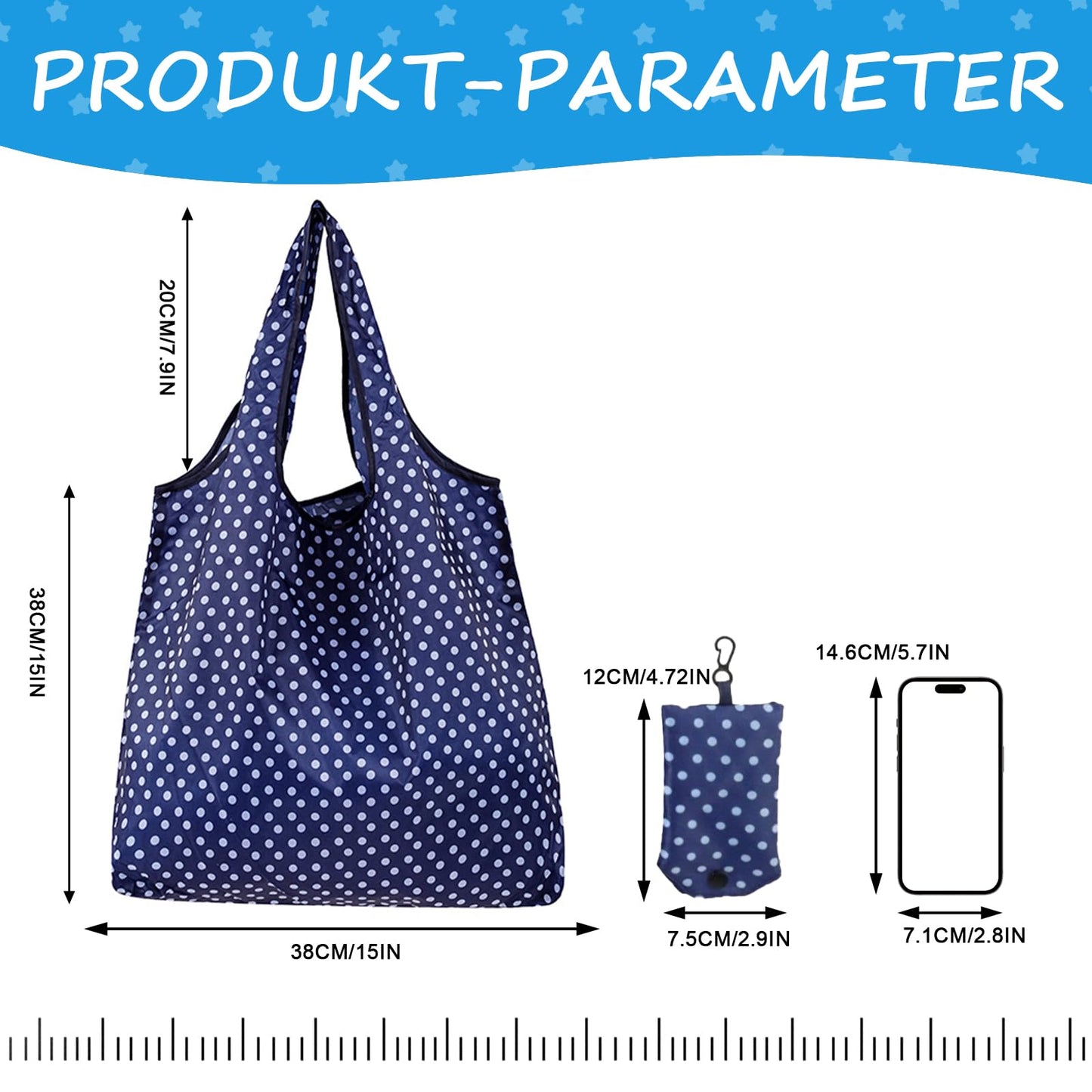 DXMWWTP 6 Pcs Foldable Reusable Shopping Bags,Tote Bags, Grocery Bags with Hook, Eco-friendly Travel Recycle Shopping Bags in Pocket, Waterproof and Machine Washable for Daily Shopping Supplies