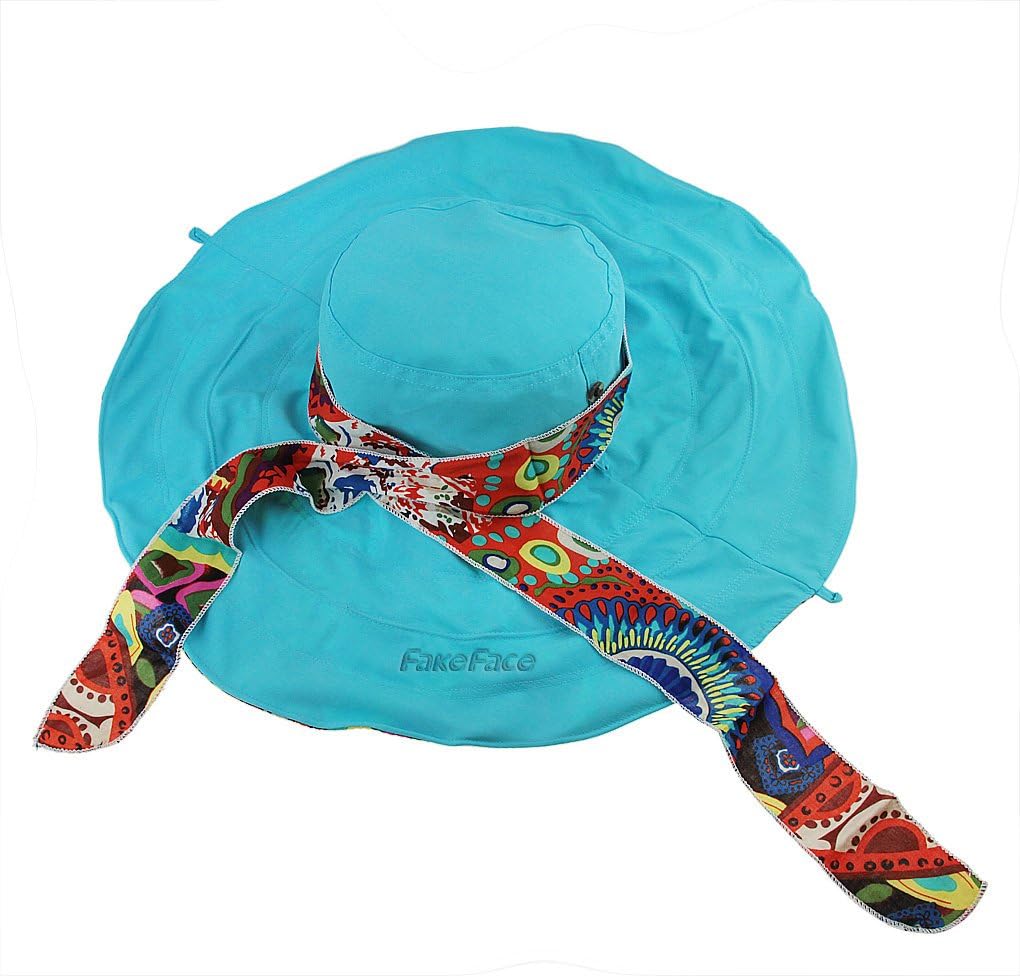 Women's Foldable Floppy Reversible Travel Beach Sun Visor Hat Wide Brim UPF 50+ Blue
