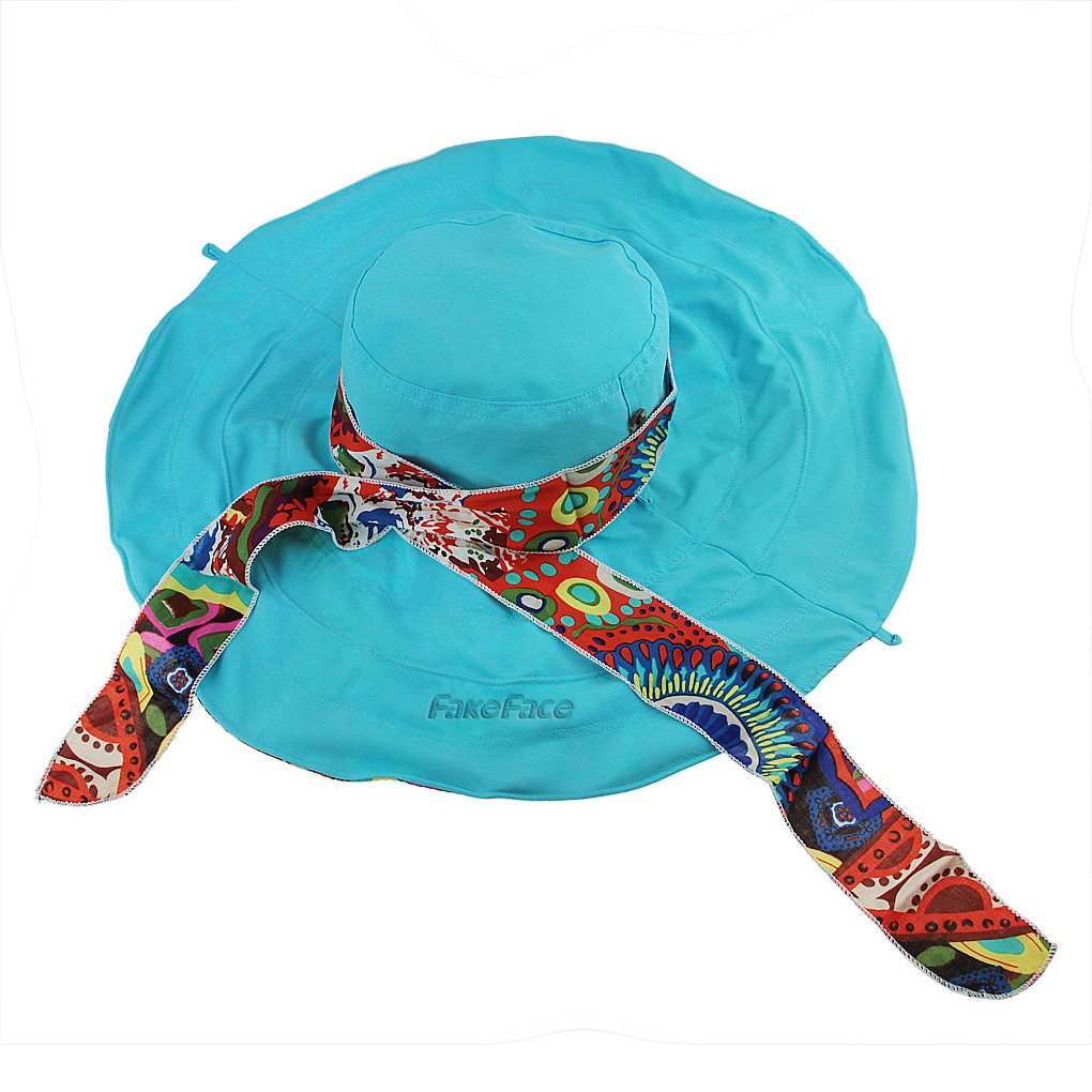Women's Foldable Floppy Reversible Travel Beach Sun Visor Hat Wide Brim UPF 50+ Blue