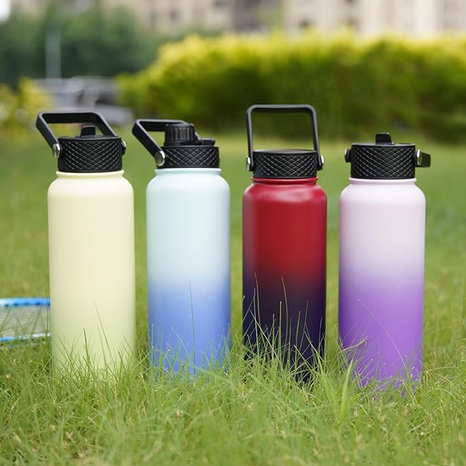 BJPKPK Insulated Water Bottles with Straw Lid, 40oz Cold & Hot Thermo, Stainless Steel Metal Water Bottle with 3 Lids, Reusable Thermo, Cups, Mugs, Tumblers -Sky