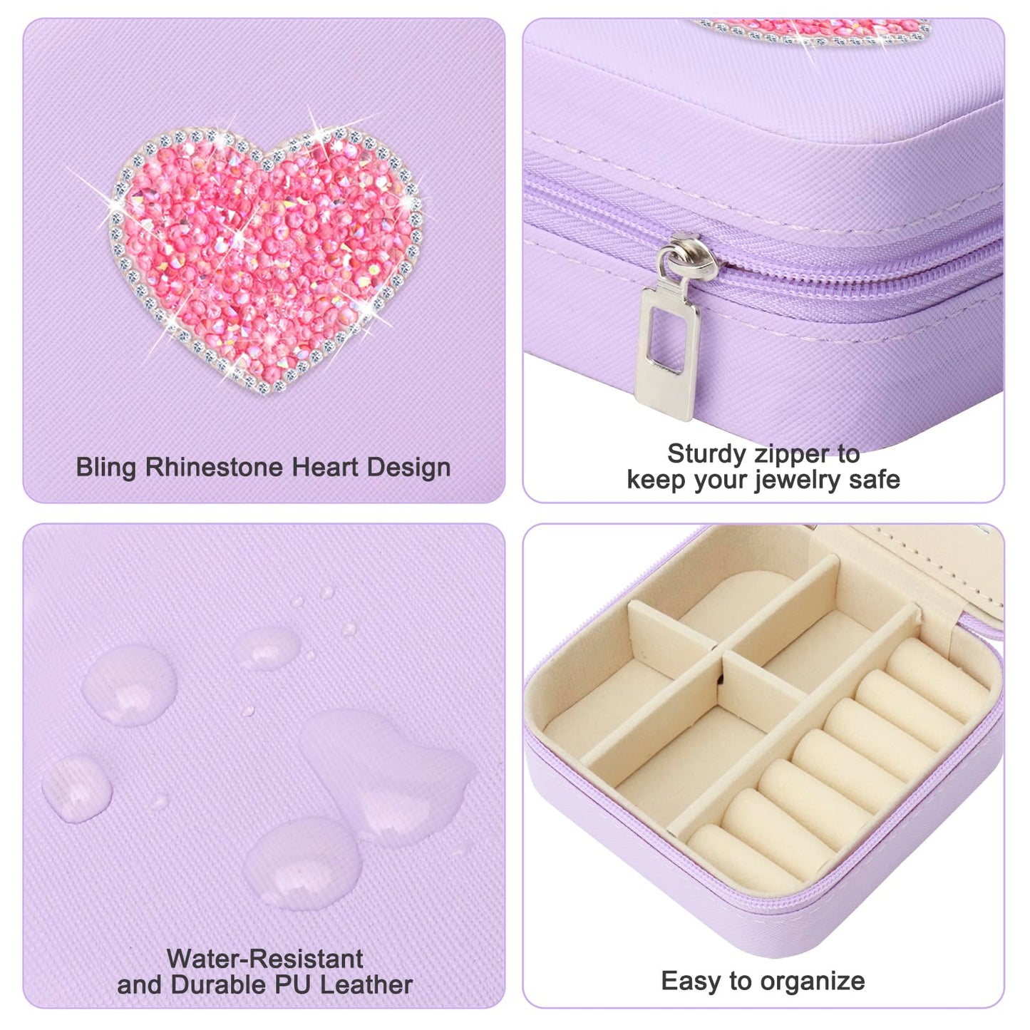 Bling Heart Rhinestone Jewelry Box Gifts for Teen Girls Kids Women,Trendy Sparkly Jewelry Case,Glitter Cute Travel Jewelry Box Organizer,Personalized Holiday Christmas Gifts,Small Size (Pink-Heart)