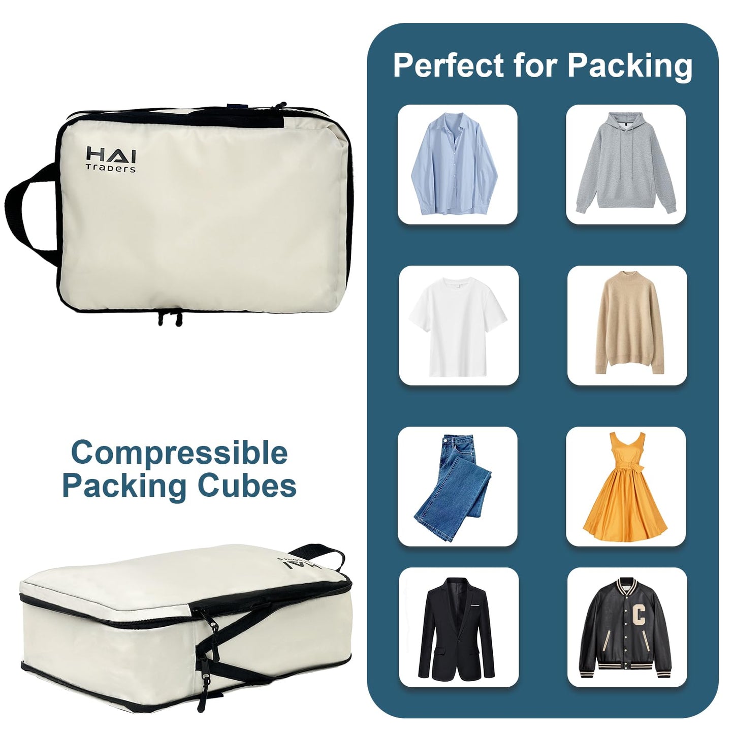 HAI TRADERS Compression Packing Cubes for Travel – 3 Pack Luggage Organizer Bags for Suitcases, Carry-On & Backpacks – Lightweight, Space Saver Clothes Storage Cubes