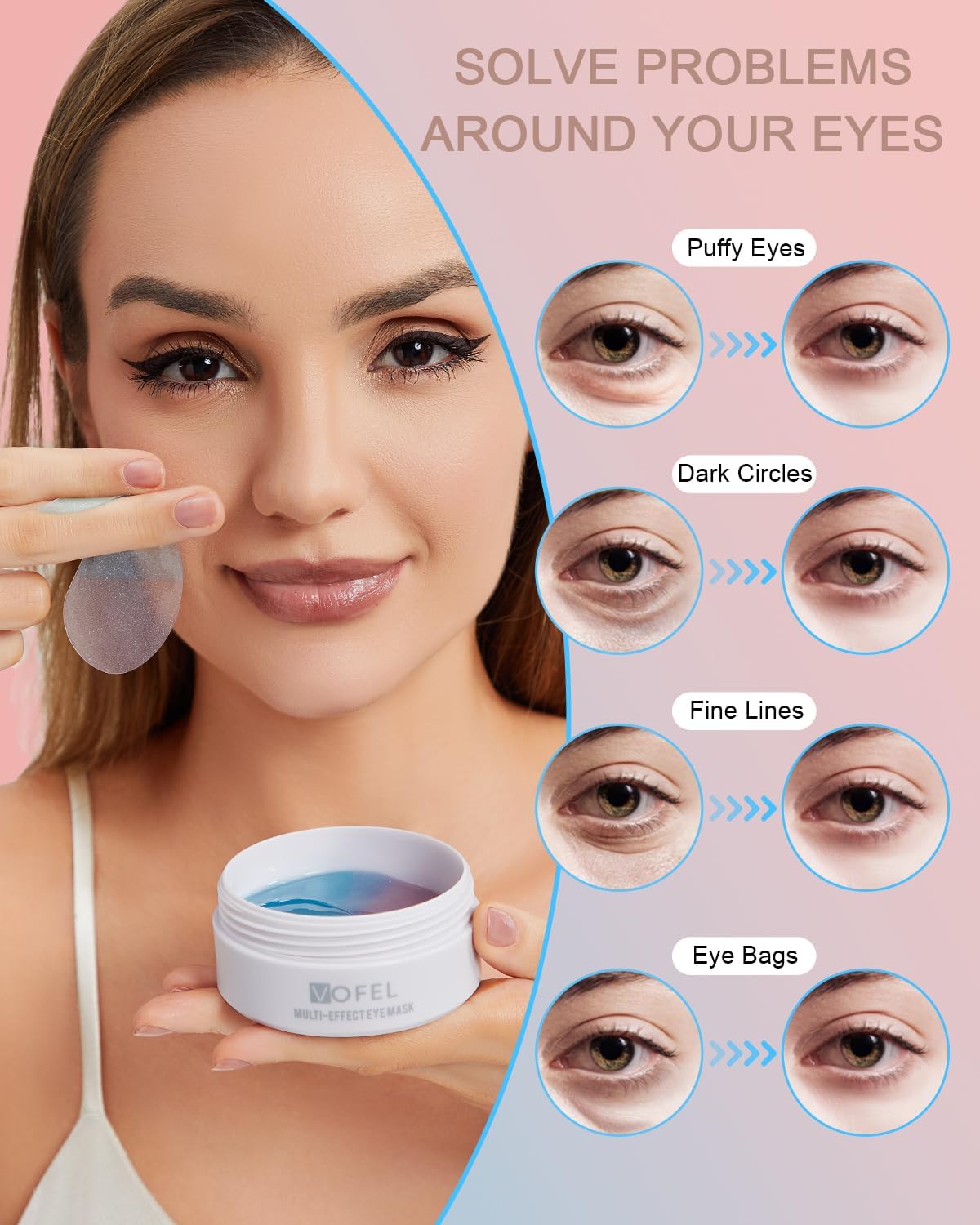 VOFEL Under Eye Patches for Puffy Eyes and Dark Circles Hydrating Eye Mask with Collagen Eye Gel Pads Reduce Wrinkles Skin Treatment 30 Pairs