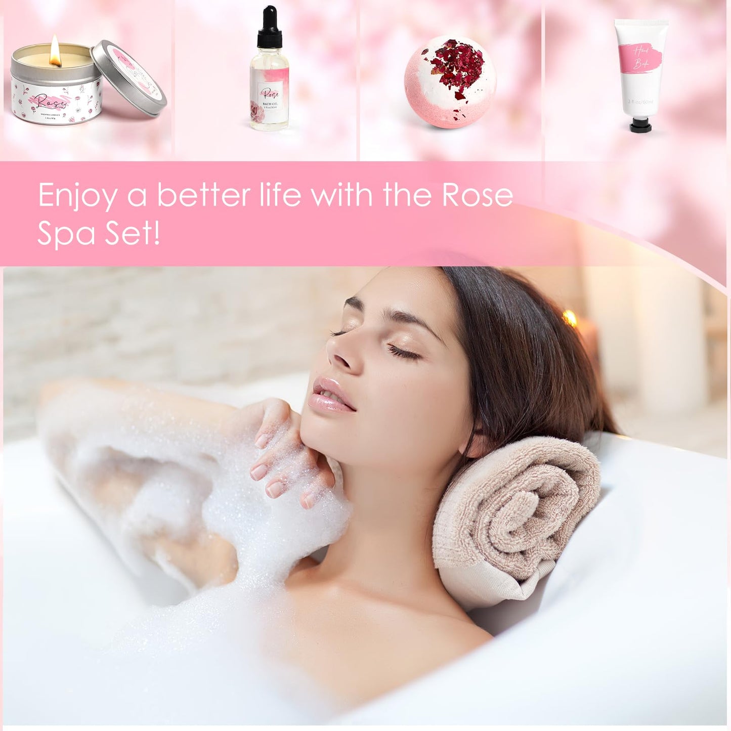 Mother's Day Gifts,Rose Spa Gifts Set, Bath Gifts Set for Women, Relaxing Spa Gift Basket for Women, Self Care Package, Home Spa Products, Birthday Gifts for Mom Mother's Day (Rose)