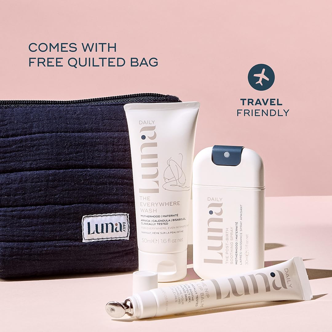 Luna Daily Hospital Bag Essentials Kit, Pregnancy & Postpartum Care | Travel-Size Feminine Wash, Perineal Spray & Nipple Balm | pH-Balanced, Soothing & Hydrating Intimate Skincare for New Moms