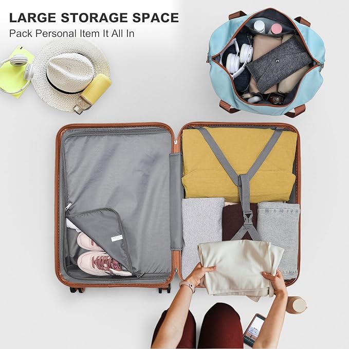 Kono Luggage Set 4 Piece Carry On Hardside Luggage with TSA Lock Spinner Wheels Carry On Suitcase Apricot Blue