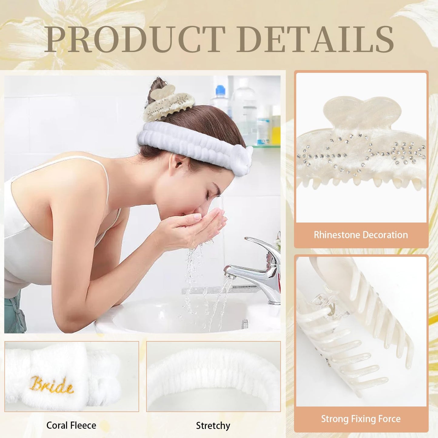 Hazms Bride To Be Gifts Set-4Pcs Bridal Shower Gifts Ideal Bride Gifts for Bachelorette, Wedding, Engagement and Honeymoon Bridal Hair Clip,Makeup Bag, Slippers, Hair Bands Bridal Gifts Set