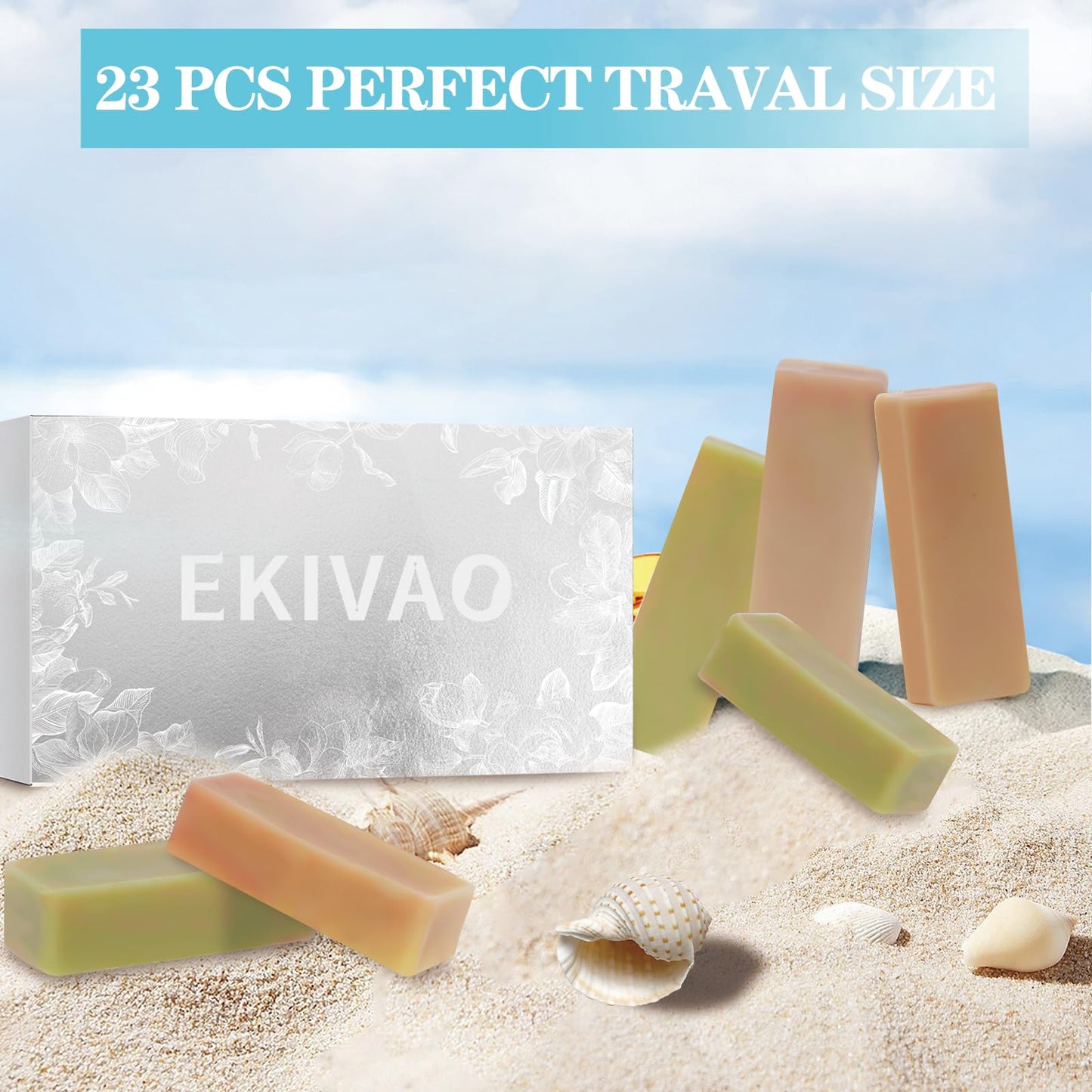 EKIVAO 23 Handmade Travel Soap Individually Wrapped, Mini Bar Bulk Body Bath, Travel Size Toiletries for Homeless Hotel Essentials Soap for Guest Bathroom