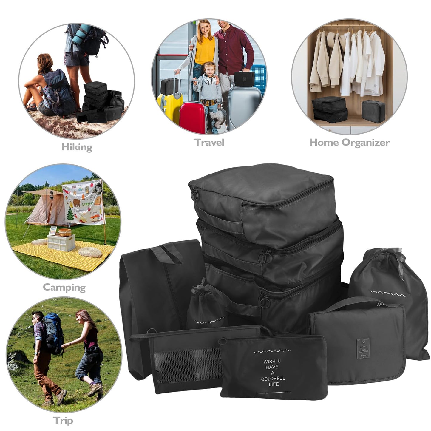 10 Set Packing Cubes for Travel - Black Suitcase Organizer With Toiletry Bag, Mesh Breathable Luggage Organizer Bags, Travel Essentials for Women Accessories