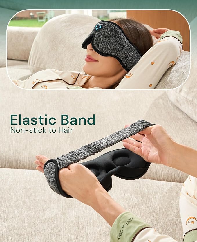 Bluetooth Sleep Mask with Wireless Headphones – Soft 3D Contoured Eye Mask for Men & Women, Comfortable for Side Sleepers, Travel, and Relaxation