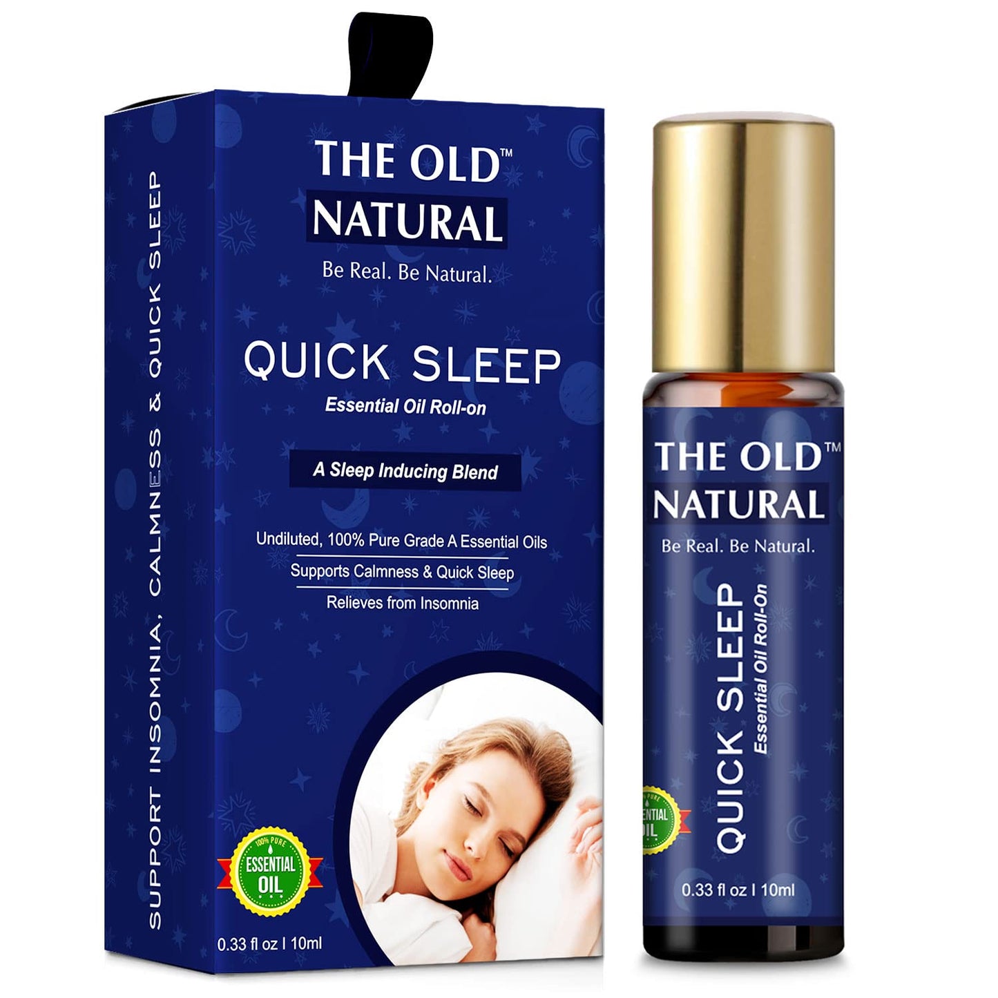 The Old Natural Quick Sleep Roll On for Instant Sleep, Stress Relief, Relaxation - an Unique Blend of Essential Oils (Pack of 1)