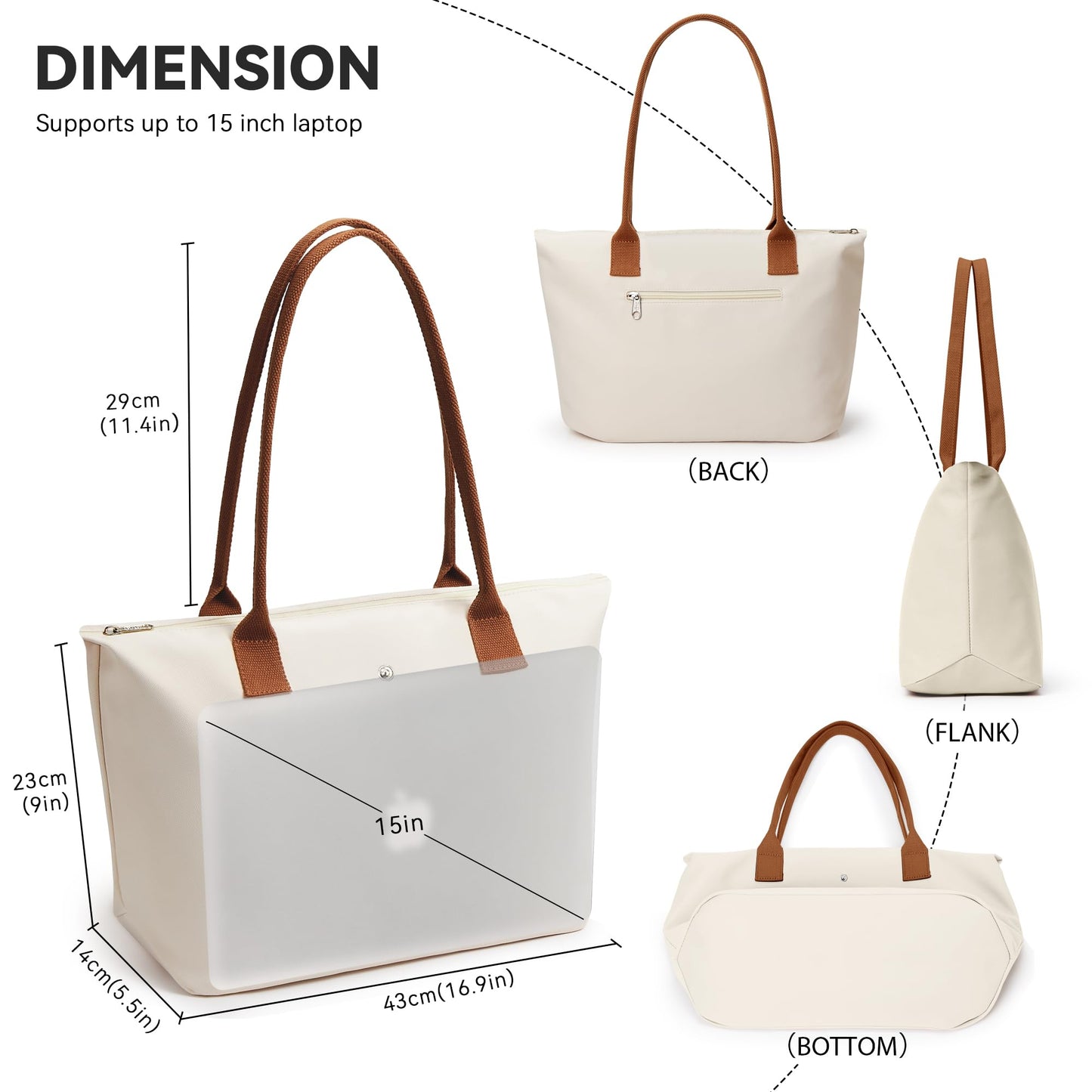 KALIDI Tote Bag for Women Nylon Top-Handle Purse,Shoulder Hobo handBag with Zipper Leisure Foldable Weekend Beige