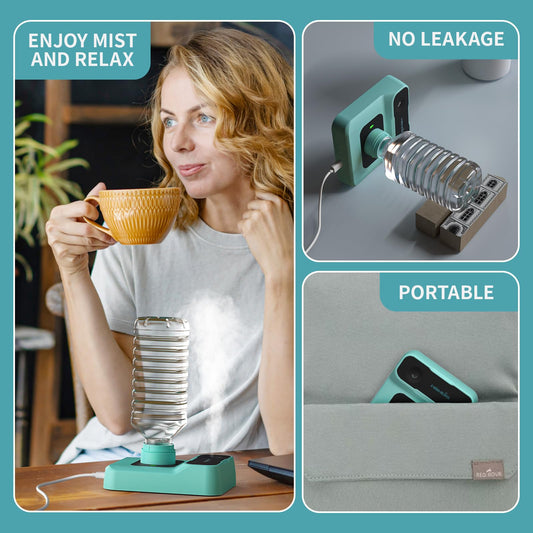 HOMDIS Portable Humidifiers for Travel, Small Mini Humidifier with Auto Shut-Off, Nightlight and Storage Bag for Hotel, Bedroom or Office, Plant Humidifier Indoor, Green
