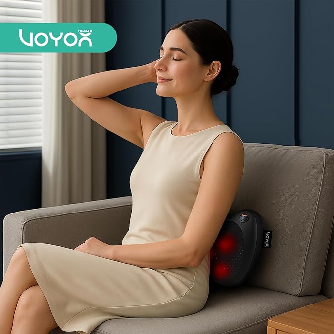 VOYOR-HEALTH Shiatsu Neck and Back Massager with Heat - 3D Kneading Deep Tissue Massage Pillow for Lower Back, Shoulder, Calf, Foot, Use at Home, Car, Office YZ100
