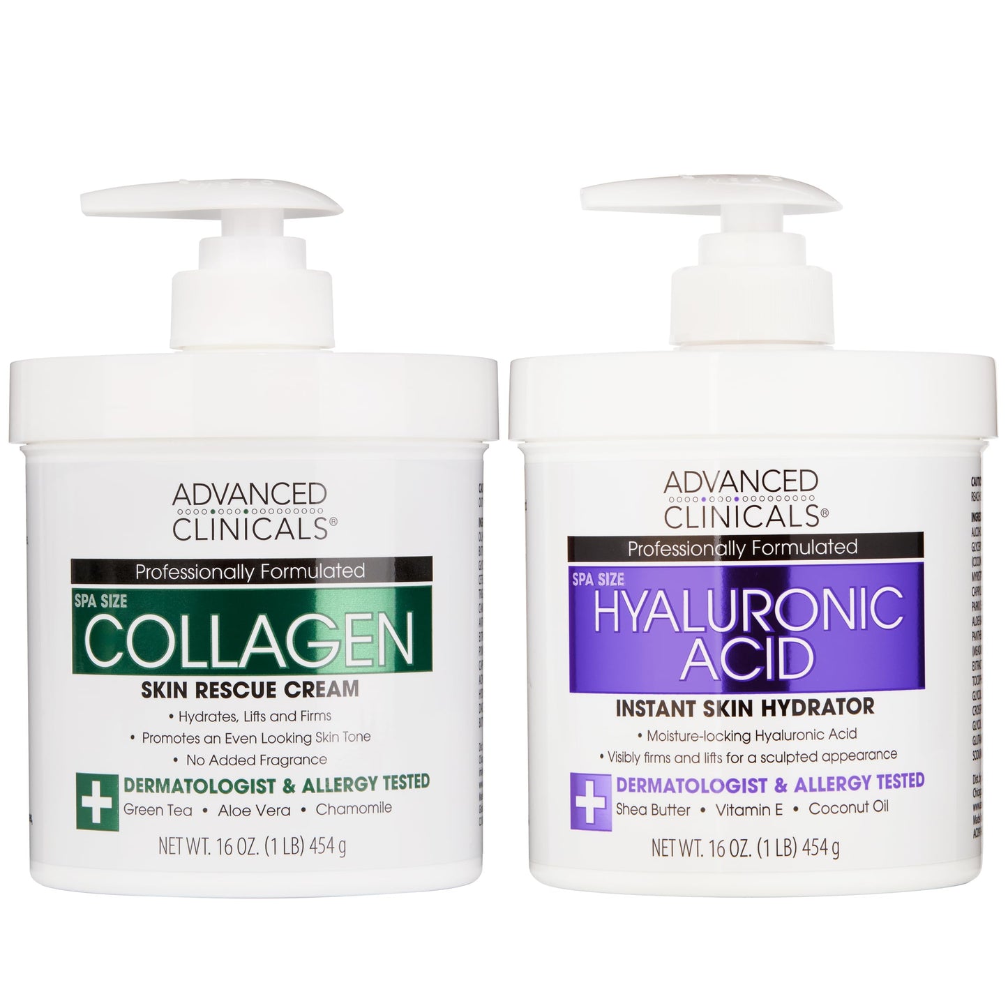 Advanced Clinicals Hyaluronic Acid Moisturizer + Fragrance Free Collagen Cream Face Moisturizer & Body Lotion 2pc Skincare Set For Women & Men Helps Reduce Appearance Of Crepey Skin & Dry Skin, 2pc