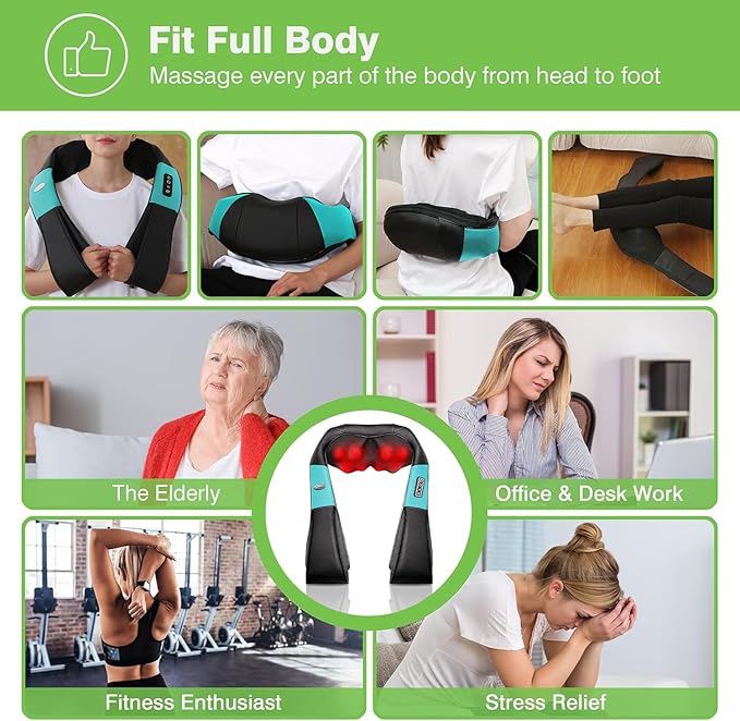 cotsoco Neck Massager, Shiatsu Neck and Back Massager with Heat for Pain Relief, Deep Tissue 3D Kneading Massage Pillow, Relaxation Gifts for Men and Women, Gifts for Dad, Elderly,Wife(Teal)