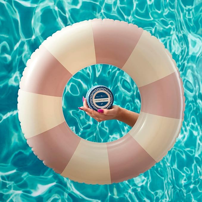 Capri Blue Printed Travel Tin Jar Candle - Luxury Candle with a Soy Wax Blend - Blue Candle with Lid - Scented Candles for Home with Notes of Hibiscus, Lime, Coconut & Amber (Coconut Santal, 8.5 oz)