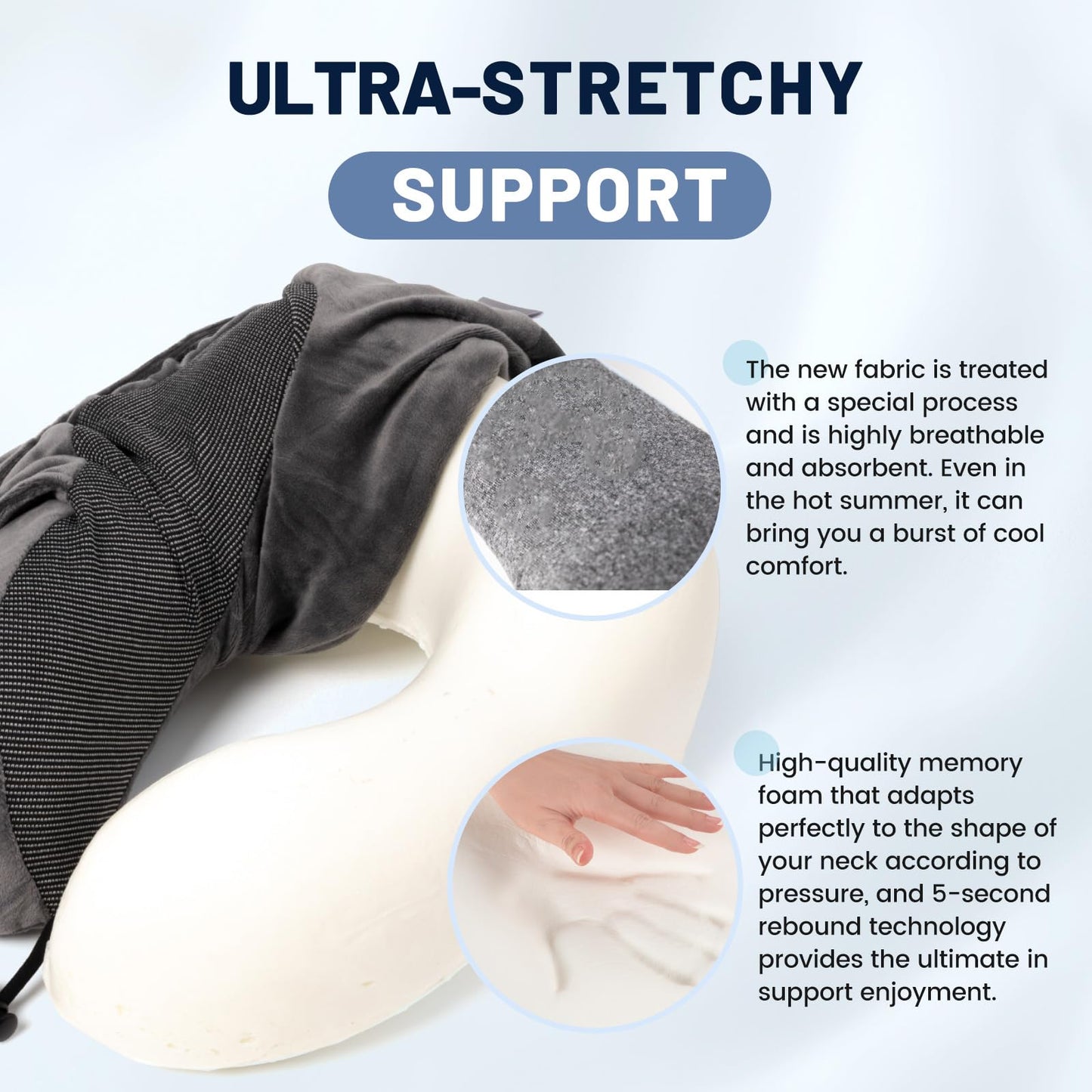 JSELF Travel Pillow with Hood, Neck Pillow for Airplane, Hooded Neck Pillow for Travel, Long Flight, Car, Plane, Office, Sleeping, 100% Pure Memory Foam Head Chin Support Airplane Pillow - Gray